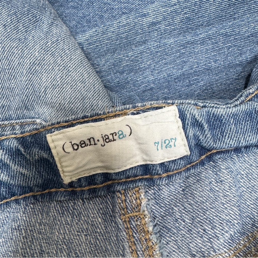 {Banjara} Blue Pearls Accent Design Cigarette Stovepipe Straight Leg Denim Jeans - Picture 3 of 5